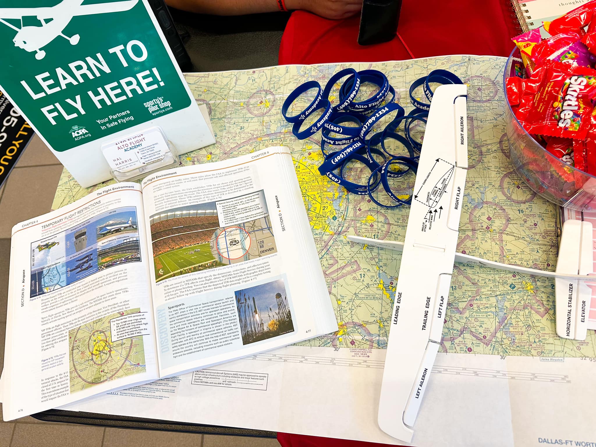 Ground school materials and headsets at Alto Flight Academy